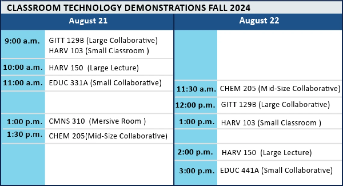 schedule of classroom demos