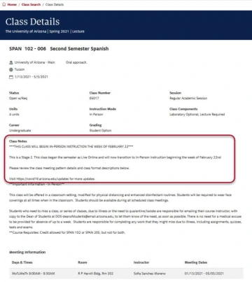 Class details screenshot