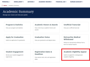 Select the heading academic eligibility appeal